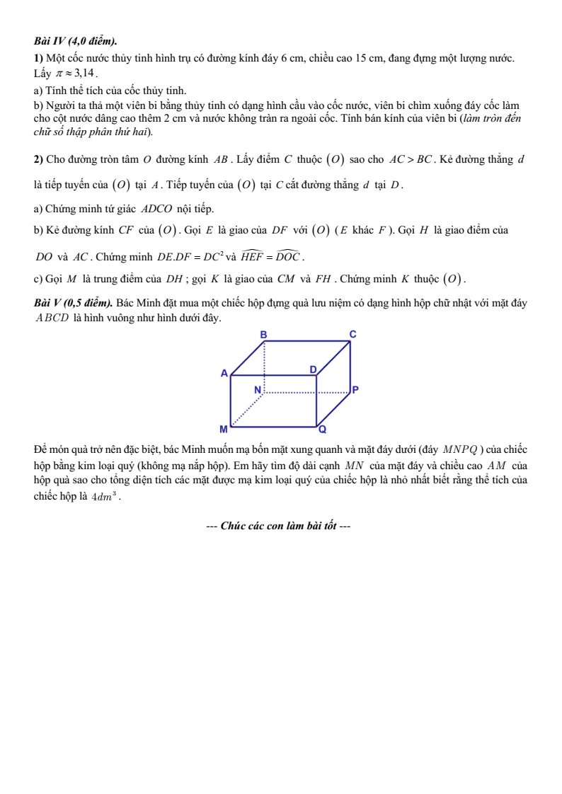 Đề thi Học kì 2 Toán 9 trường THCS Nguyễn Du (Hà Nội) năm 2025-2026