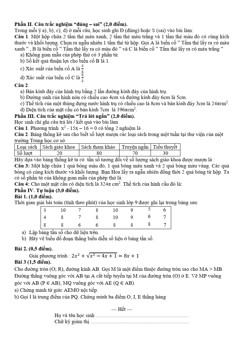 Đề thi Học kì 2 Toán 9 trường THCS Phước Bửu (Bà Rịa - Vũng Tàu) năm 2024-2025