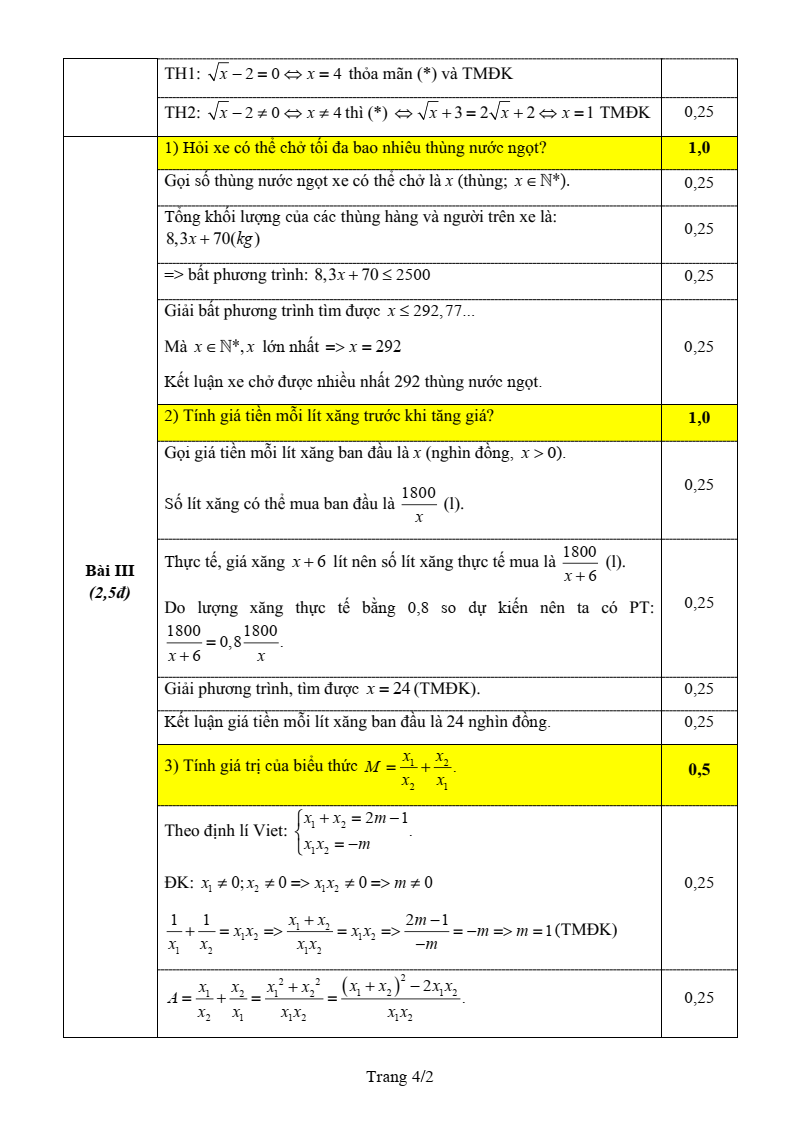Đề thi Học kì 2 Toán 9 trường THCS Trưng Vương (Hà Nội) năm 2025-2026
