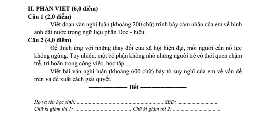 Đề thi Học kì 2 Văn 9 năm 2024-2025 Phòng GD&ĐT Hải Dương