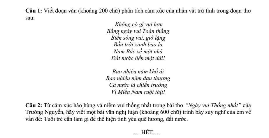 Đề thi Học kì 2 Văn 9 năm 2024-2025 trường THCS Thạch Linh (Hà Tĩnh)