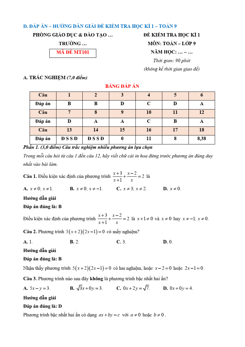 15 Đề thi Học kì 1 Toán 9 Chân trời sáng tạo (có đáp án, cấu trúc mới)
