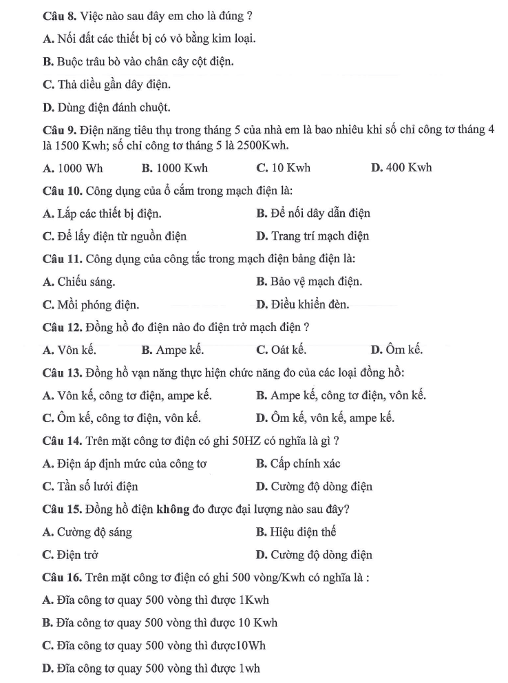 Đề thi Giữa kì 1 Công nghệ 9 năm 2025-2026 trường THCS Ngọc Lâm (Hà Nội)