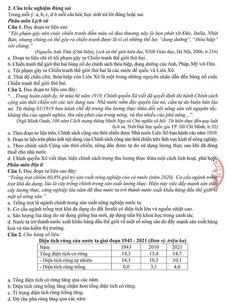 Đề thi Giữa kì 1 Lịch Sử và Địa Lí 9 năm 2025-2026 trường THCS Nguyễn Bỉnh Khiêm (Hà Nội)