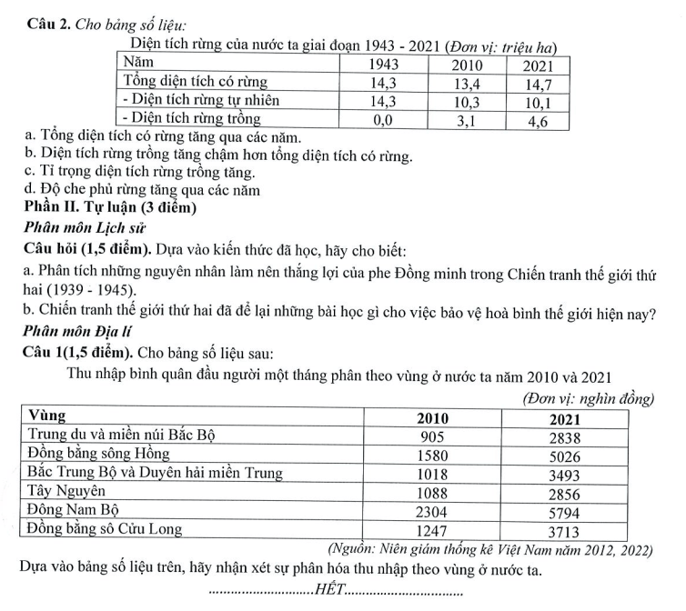 Đề thi Giữa kì 1 Lịch Sử và Địa Lí 9 năm 2025-2026 trường THCS Nguyễn Bỉnh Khiêm (Hà Nội)