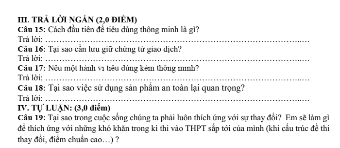 Đề thi Giữa kì 2 GDCD 9 năm 2025-2026 trường THCS Động Đạt 1 (Thái Nguyên)