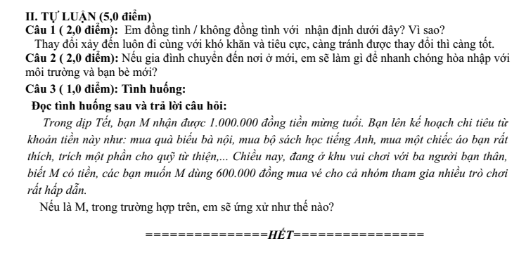 Đề thi Giữa kì 2 GDCD 9 năm 2025-2026 trường THCS Kim Đồng (Đà Nẵng)