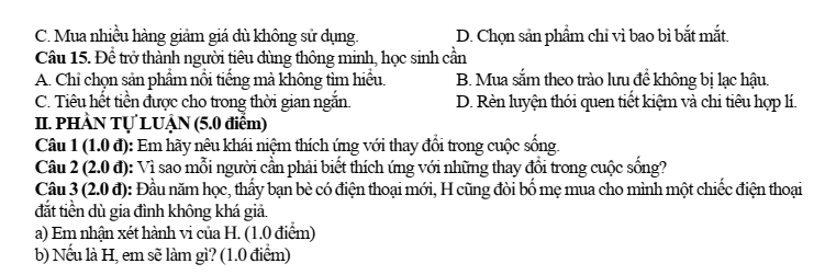 Đề thi Giữa kì 2 GDCD 9 năm 2025-2026 trường THCS Quế Thuận (Đà Nẵng)