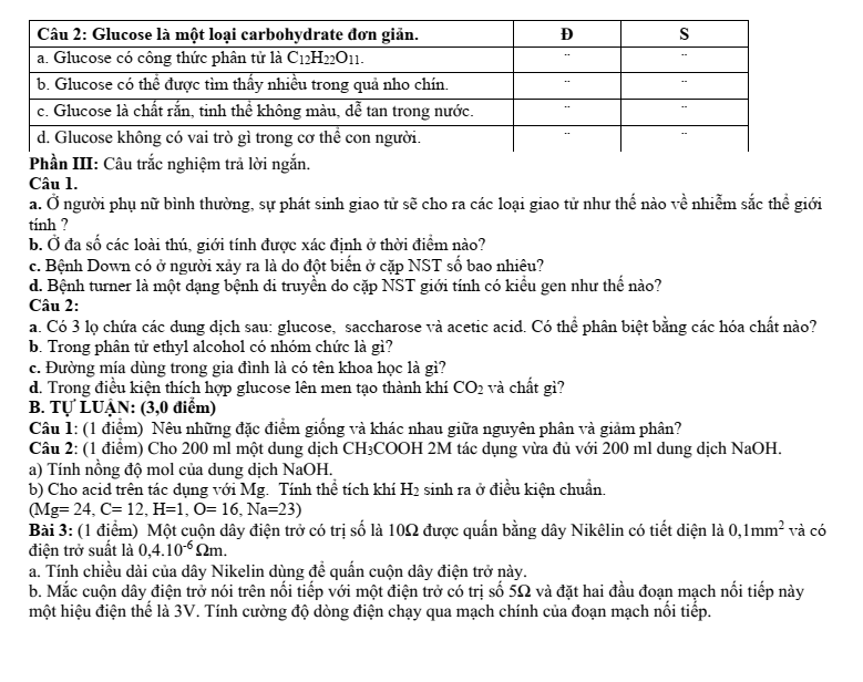Đề thi Giữa kì 2 KHTN 9 năm 2025-2026 trường THCS Đức Giang (Hà Nội)