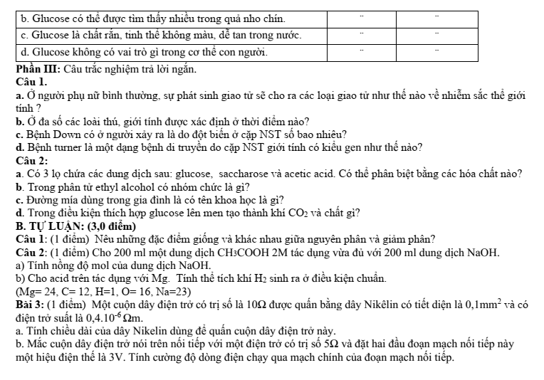 Đề thi Giữa kì 2 KHTN 9 năm 2025-2026 trường THCS Đức Giang (Hà Nội)