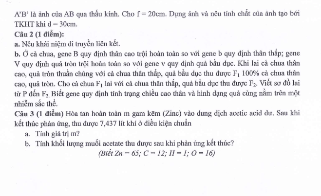 Đề thi Giữa kì 2 KHTN 9 năm 2024-2025 trường THCS Ngọc Lâm (Hà Nội)