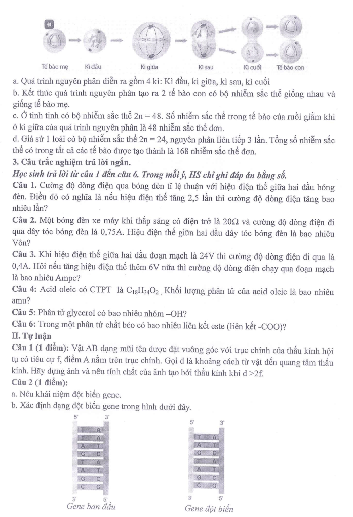 Đề thi Giữa kì 2 KHTN 9 năm 2025-2026 trường THCS Ngọc Lâm (Hà Nội)