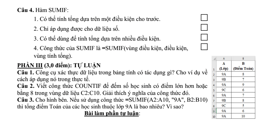 Đề thi Giữa kì 2 Tin học 9 năm 2024-2025 trường THCS Nguyễn Huệ (Bà Rịa - Vũng Tàu)