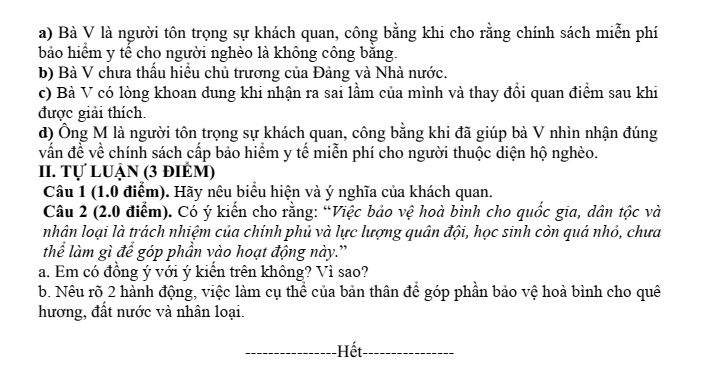 Đề thi Học kì 1 GDCD 9 năm 2024-2025 trường THCS Gia Quất (Hà Nội)