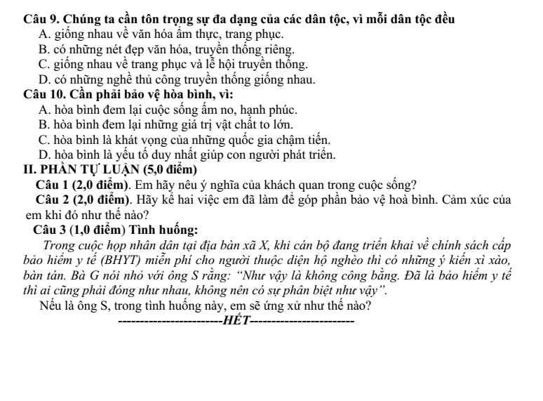 Đề thi Học kì 1 GDCD 9 năm 2025-2026 trường THCS Kim Đồng (Đà Nẵng)
