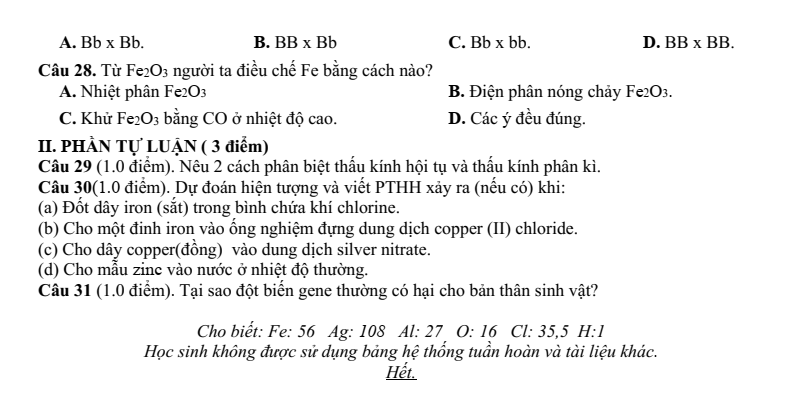 Đề thi Học kì 1 KHTN 9 năm 2024-2025 Phòng GD&ĐT Thái Hòa (Nghệ An)