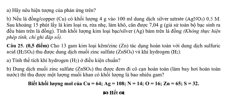 Đề thi Học kì 1 KHTN 9 năm 2025-2026 trường TH&THCS Tân Trung (Tp.HCM)