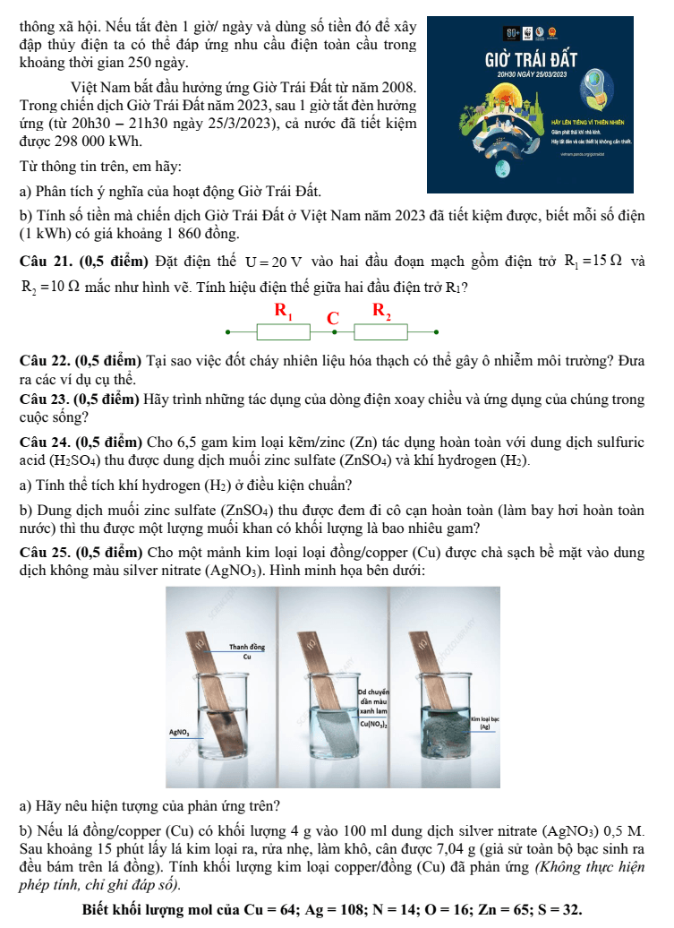 Đề thi Học kì 1 KHTN 9 năm 2025-2026 trường TH&THCS Tân Trung (Tp.HCM)