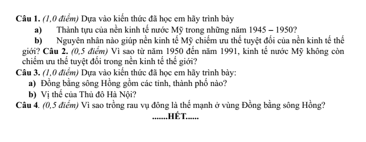 Đề thi Học kì 1 Lịch Sử và Địa Lí 9 năm 2025-2026 trường THCS Lý Thánh Tông (Tp.HCM)