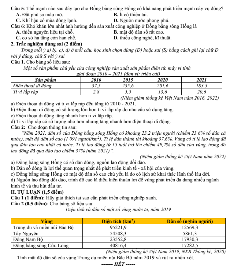 Đề thi Học kì 1 Lịch Sử và Địa Lí 9 năm 2025-2026 trường THCS Ngô Gia Tự (Hà Nội)