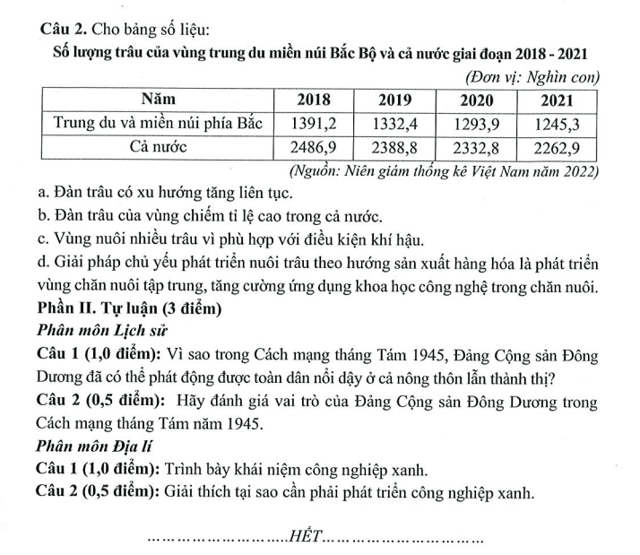 Đề thi Học kì 1 Lịch Sử và Địa Lí 9 năm 2025-2026 trường THCS Nguyễn Bỉnh Khiêm (Hà Nội)