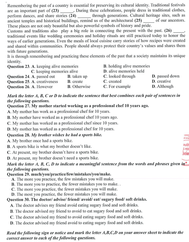 Đề thi Học kì 1 Tiếng Anh 9 năm 2025-2026 trường THCS Nguyễn Bỉnh Khiêm (Hà Nội)