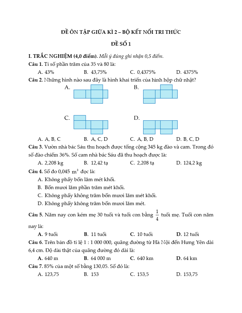 20+ Đề thi Toán lớp 5 Giữa kì 2 Kết nối tri thức 2026 (tải nhiều)