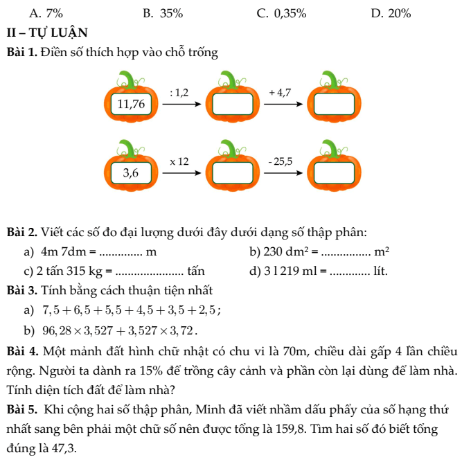 20+ Đề thi Toán lớp 5 Học kì 1 Cánh diều 2025 (tải nhiều)
