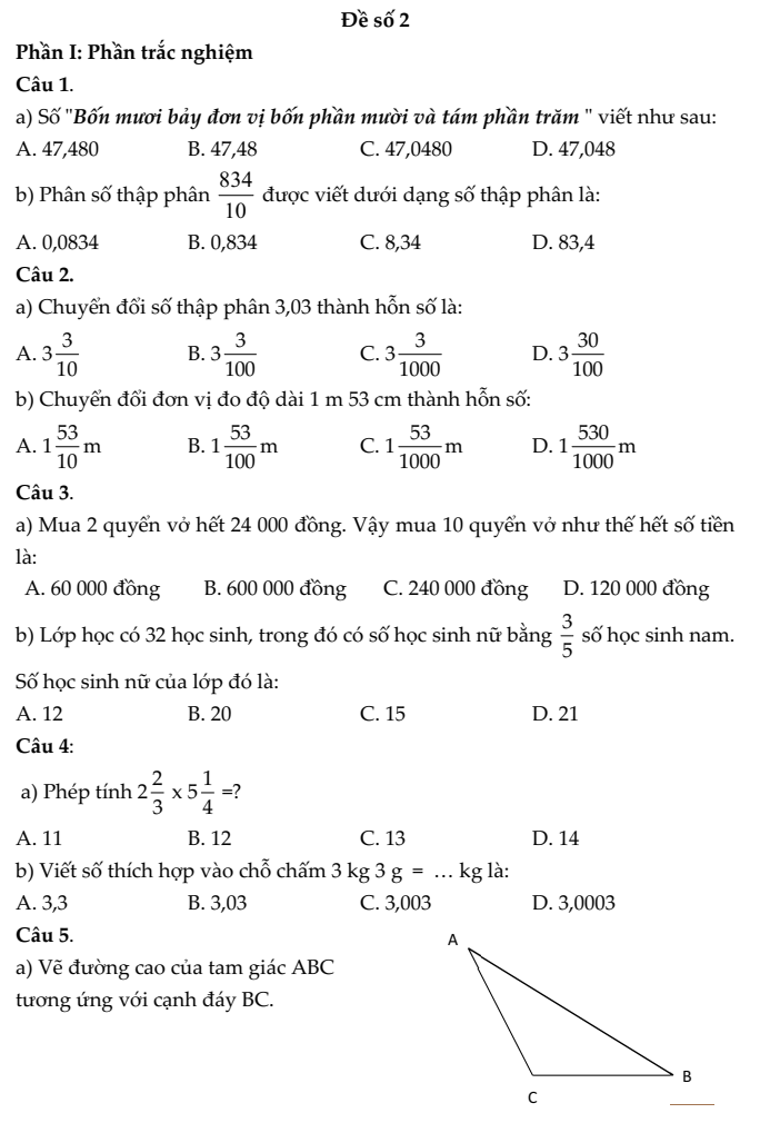 20+ Đề thi Toán lớp 5 Học kì 1 Chân trời sáng tạo 2025 (tải nhiều)