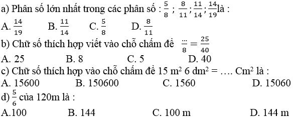 Đề thi Toán lớp 1 Học kì 1, Học kì 2 chọn lọc, có đáp án