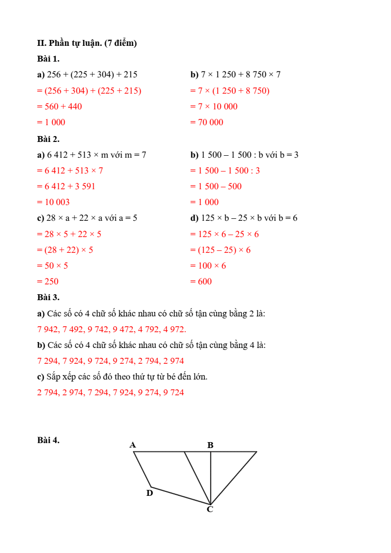 30 Đề thi Học kì 1 Toán lớp 4 Chân trời sáng tạo (có đáp án, cấu trúc mới)