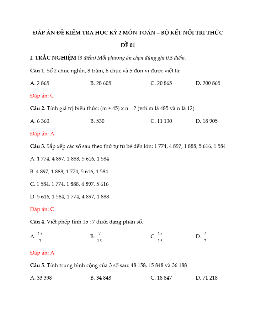 20+ Đề thi Toán lớp 4 Học kì 2 Kết nối tri thức 2026 (tải nhiều)