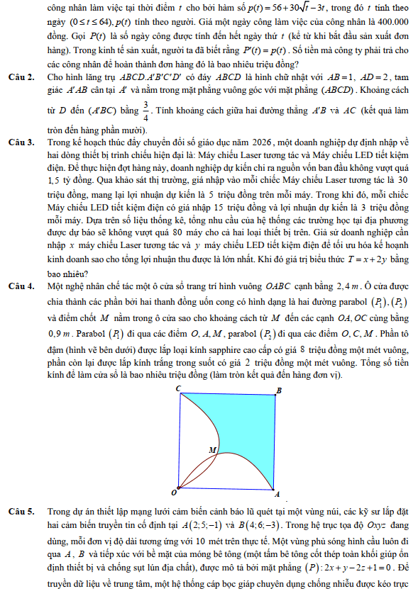 Đề thi thử Toán Tốt nghiệp 2025-2026 Cụm THPT số 10 (Ninh Bình)