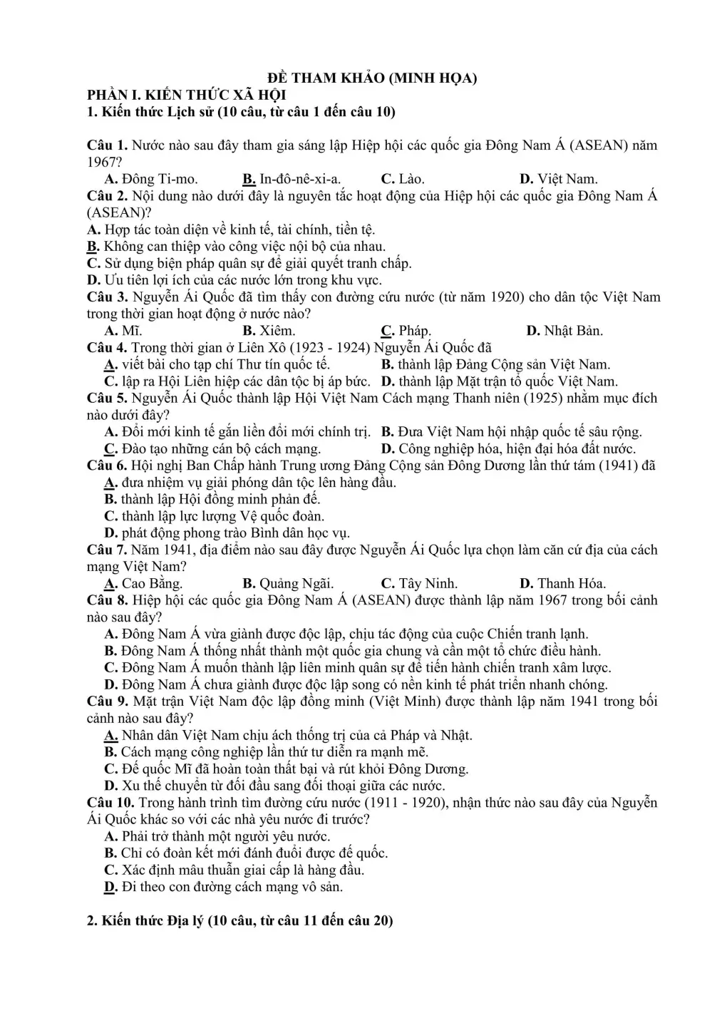 Đề minh họa bài thi Tổ hợp vào lớp 10 Sơn La năm 2026