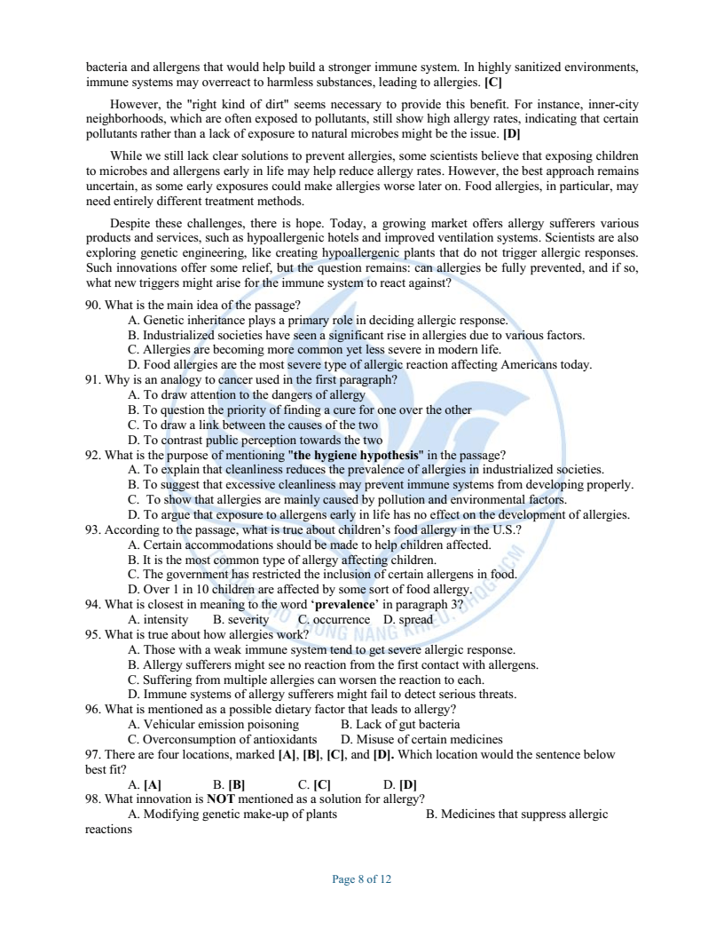 Đề minh họa Chuyên Tiếng Anh vào lớp 10 trường Phổ thông Năng khiếu 2026