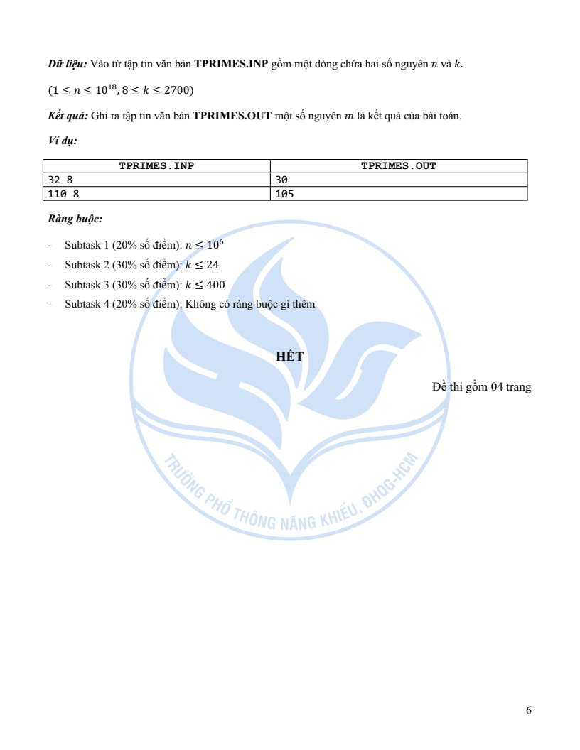 Đề minh họa Chuyên Tin học vào lớp 10 trường Phổ thông Năng khiếu 2026