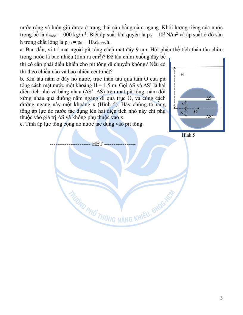 Đề minh họa Chuyên Vật lí vào lớp 10 trường Phổ thông Năng khiếu 2026