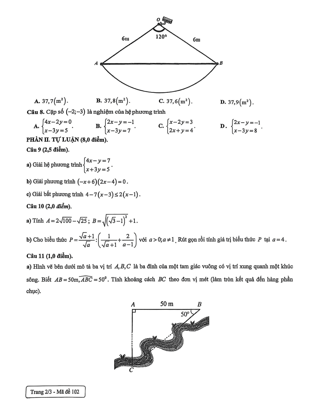 Đề minh họa Toán vào lớp 10 Sở GD&ĐT Lạng Sơn (Chung) năm 2026