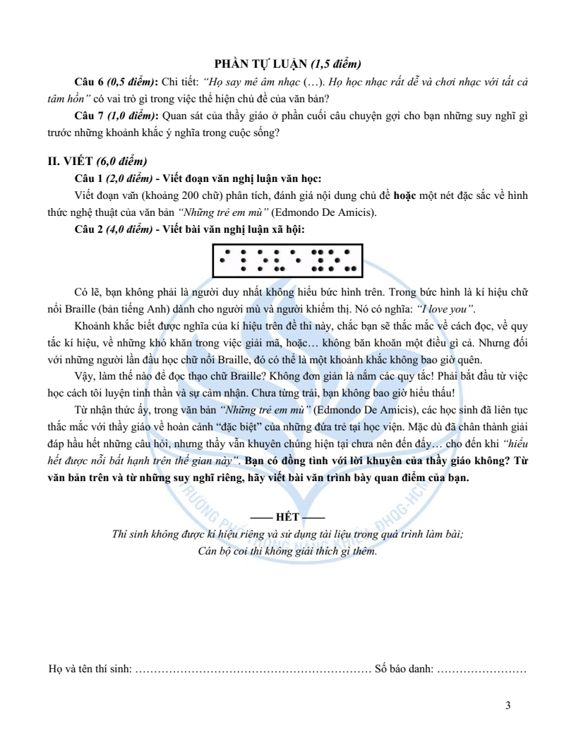 Đề minh họa vào lớp 10 trường Phổ thông Năng khiếu môn Ngữ văn (không Chuyên) 2026