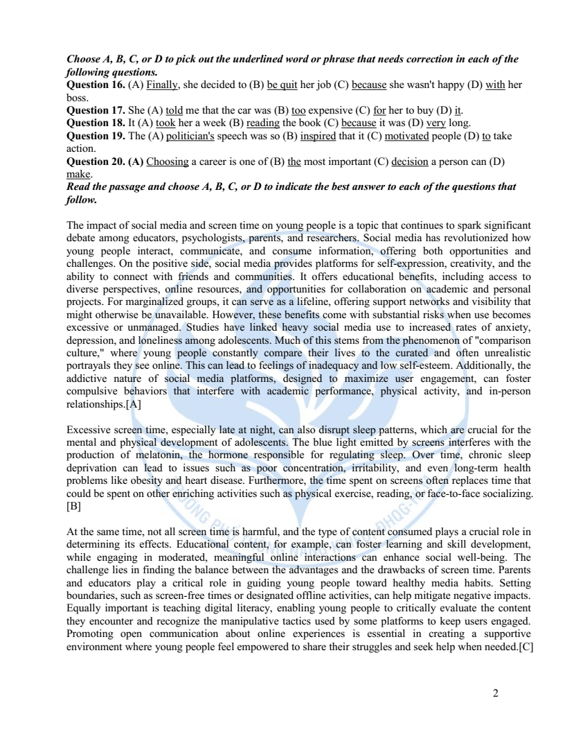 Đề minh họa vào lớp 10 trường Phổ thông Năng khiếu môn Tiếng Anh (không Chuyên) 2026