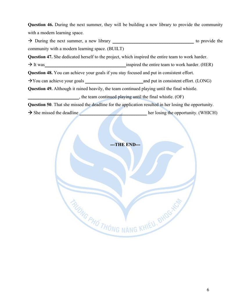 Đề minh họa vào lớp 10 trường Phổ thông Năng khiếu môn Tiếng Anh (không Chuyên) 2026