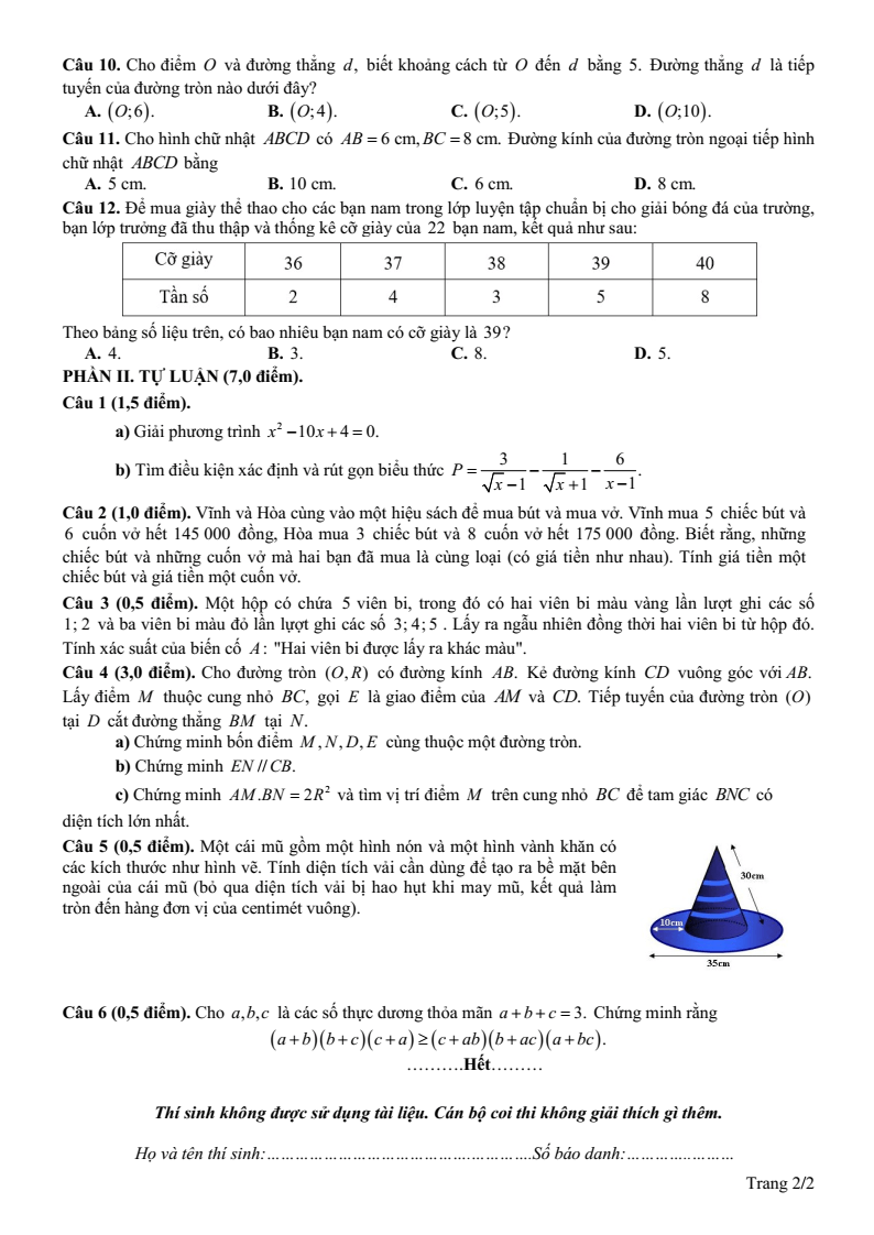 Đề thi thử Toán vào lớp 10 năm 2026 Sở GD&ĐT Phú Thọ