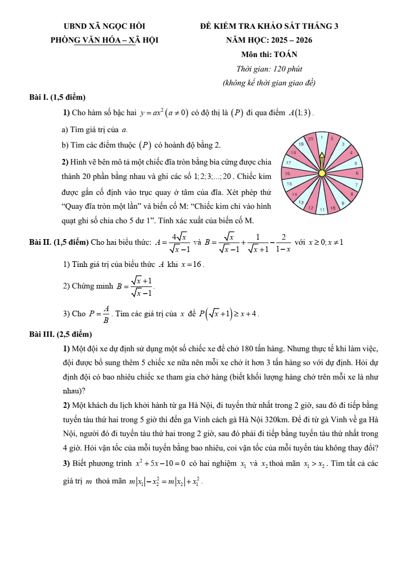Đề thi thử Toán vào lớp 10 năm 2025-2026 trường THCS Ngọc Hồi (Hà Nội)