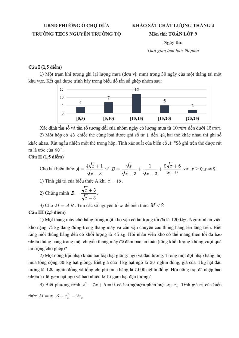 Đề thi thử Toán vào lớp 10 năm 2025-2026 trường THCS Nguyễn Trường Tộ (Hà Nội)
