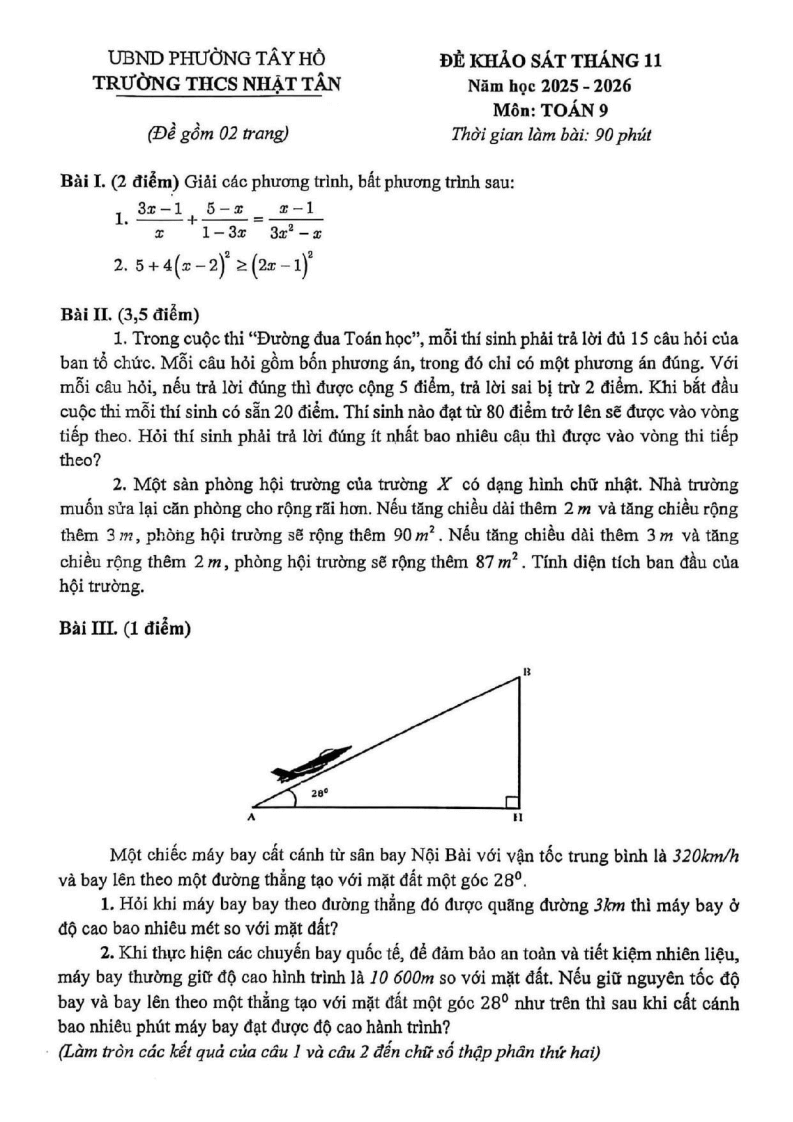 Đề thi thử Toán vào lớp 10 năm 2025-2026 trường THCS Nhật Tân