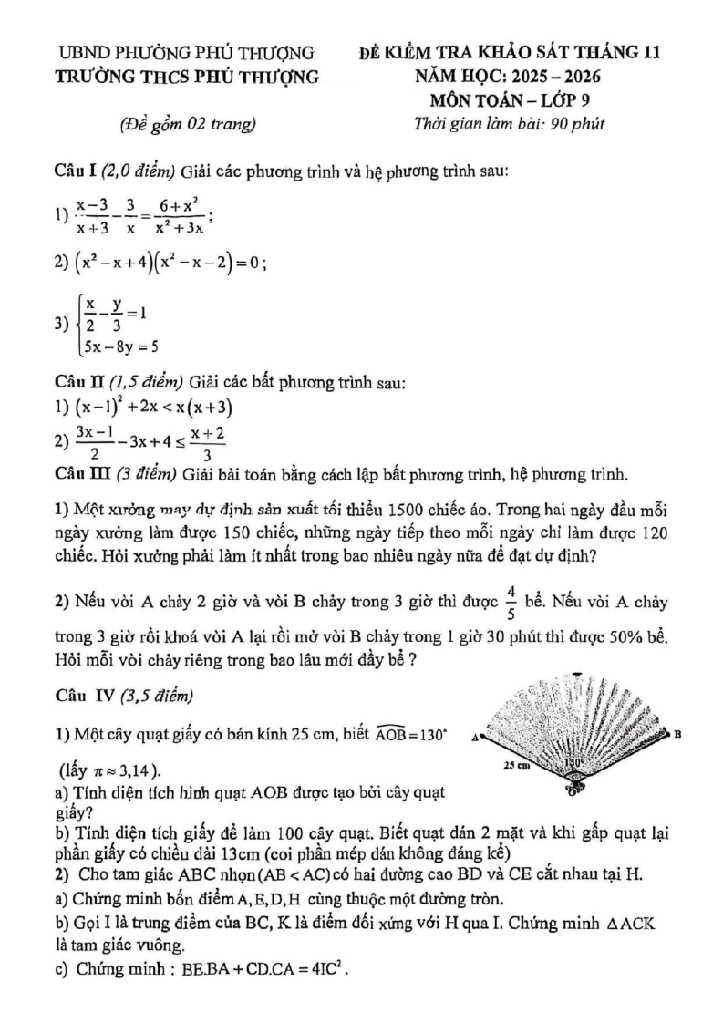 Đề thi thử Toán vào lớp 10 năm 2025-2026 trường THCS Phú Thượng
