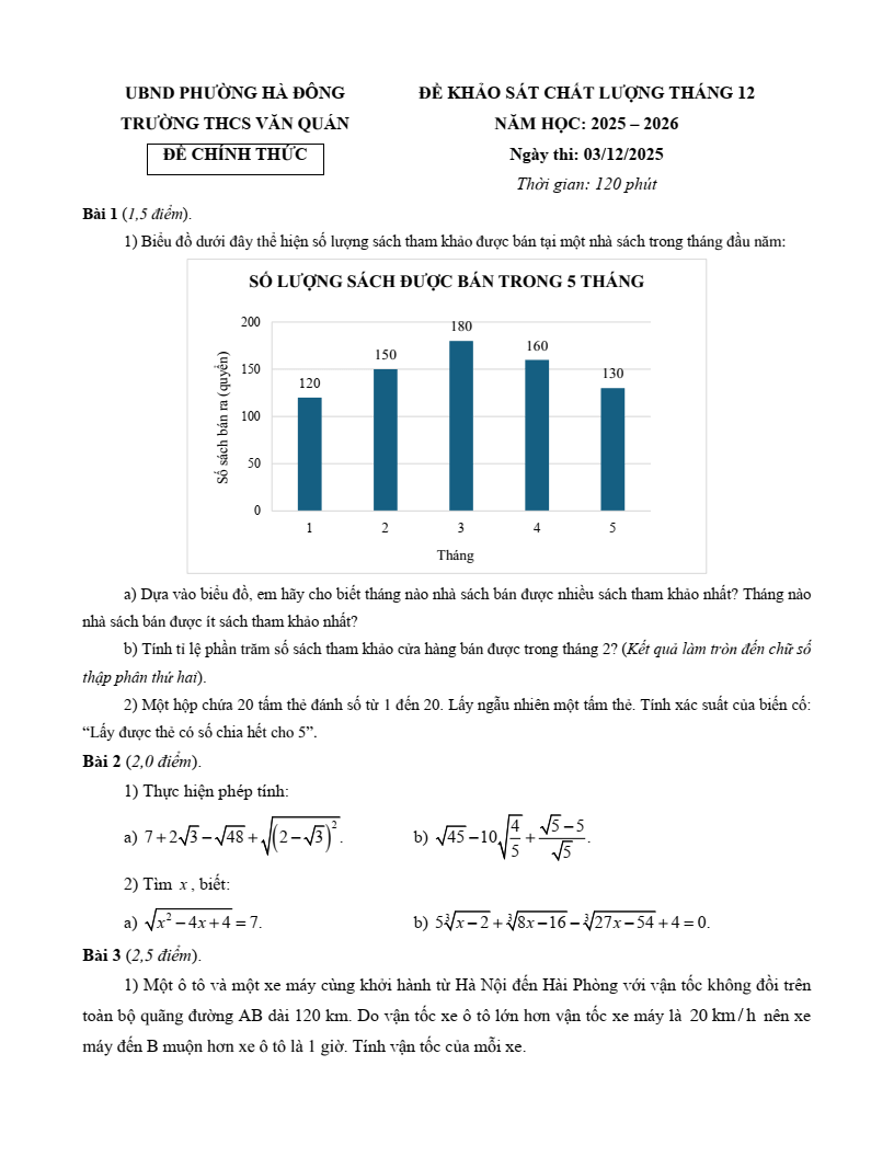 Đề thi thử Toán vào lớp 10 năm 2025-2026 trường THCS Văn Quán