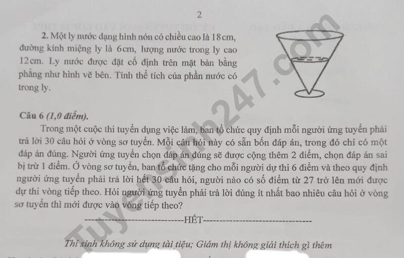 Đề thi tuyển sinh Toán vào lớp 10 Bắc Kạn năm 2025