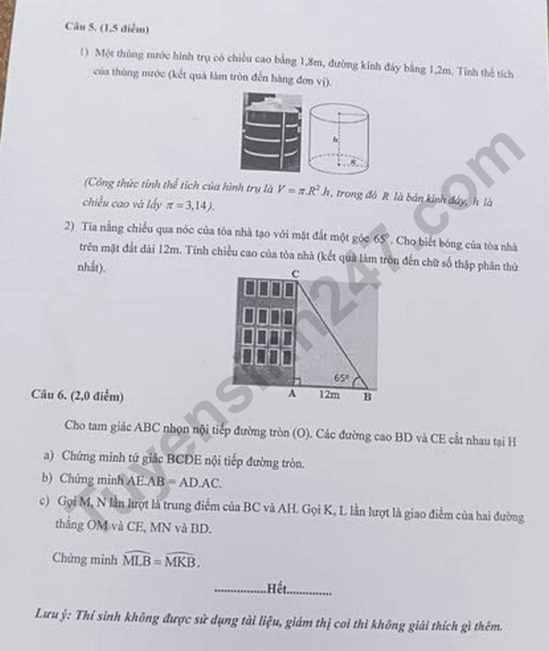 Đề thi tuyển sinh Toán vào lớp 10 Bình Phước năm 2025