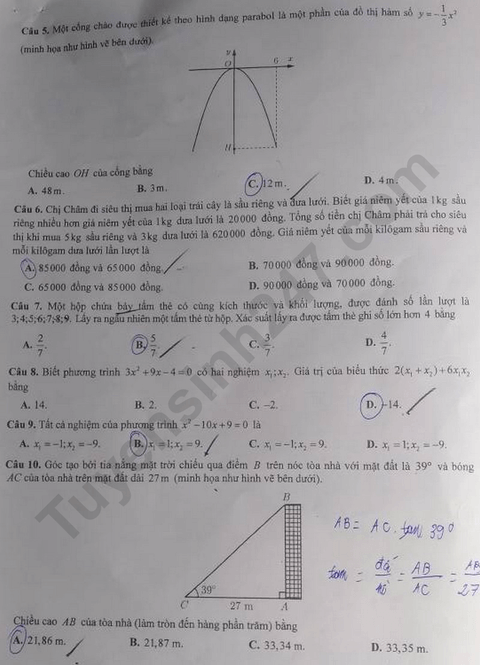 Đề thi tuyển sinh Toán vào lớp 10 Cần Thơ năm 2025